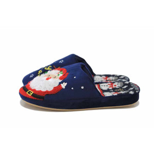 Сини домашни чехли, текстилна материя - равни обувки за есента и зимата N 100024883