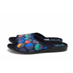 Сини домашни чехли, текстилна материя - равни обувки за есента и зимата N 100024910