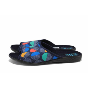 Сини домашни чехли, текстилна материя - равни обувки за есента и зимата N 100024910