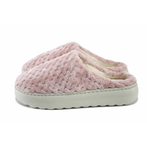 Бежови домашни чехли, текстилна материя - равни обувки за есента и зимата N 100024963