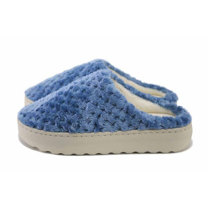 Сини домашни чехли, текстилна материя - ежедневни обувки за есента и зимата N 100024964