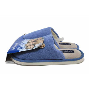 Сини домашни чехли, текстилна материя - равни обувки за есента и зимата N 100024969