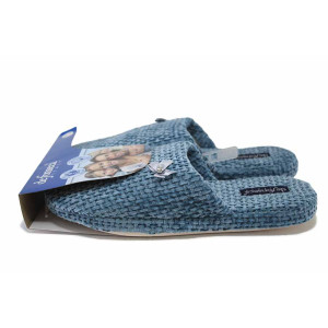 Сини домашни чехли, текстилна материя - равни обувки за есента и зимата N 100024973