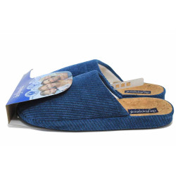 Сини домашни чехли, текстилна материя - равни обувки за есента и зимата N 100024951