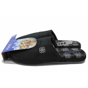 Черни домашни чехли, текстилна материя - равни обувки за есента и зимата N 100024957