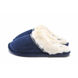 Тъмносини домашни чехли, текстилна материя - ежедневни обувки за есента и зимата N 100024993