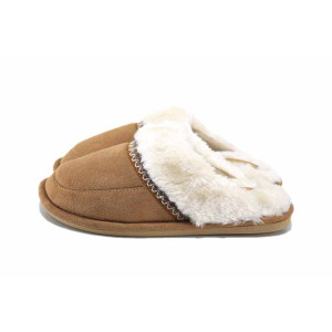Бежови домашни чехли, текстилна материя - всекидневни обувки за есента и зимата N 100024994