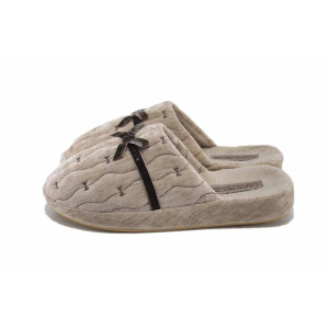 Бежови домашни чехли, текстилна материя - официални обувки за есента и зимата N 100024999