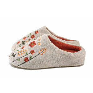 Бежови домашни чехли, текстилна материя - равни обувки за есента и зимата N 100025000