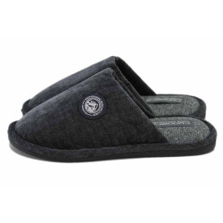 Тъмносиви домашни чехли, текстилна материя - равни обувки за есента и зимата N 100025006