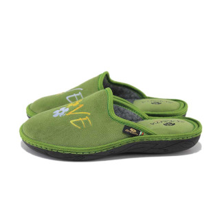 Зелени домашни чехли, текстилна материя - всекидневни обувки за есента и зимата N 100025055