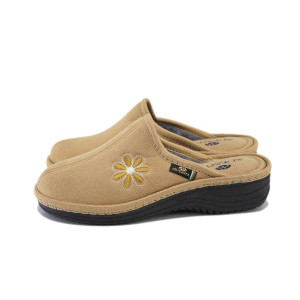 Бежови домашни чехли, текстилна материя - ежедневни обувки за есента и зимата N 100022515