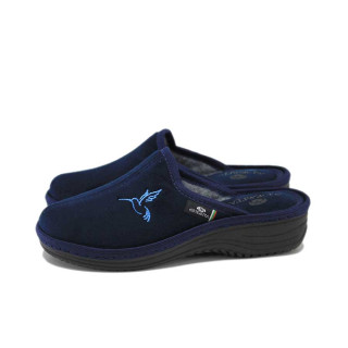 Тъмносини домашни чехли, текстилна материя - ежедневни обувки за есента и зимата N 100025062