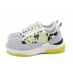 Бели дамски маратонки, еко-кожа и текстилна материя - спортни обувки за пролетта и лятото N 100024267