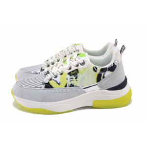 Бели дамски маратонки, еко-кожа и текстилна материя - спортни обувки за пролетта и лятото N 100024267