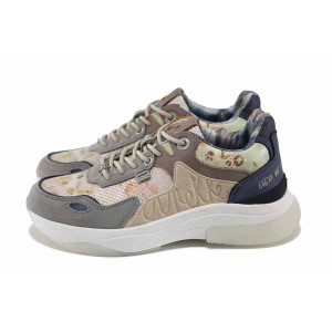 Сиви дамски маратонки, еко-кожа и текстилна материя - спортни обувки за пролетта и лятото N 100024269