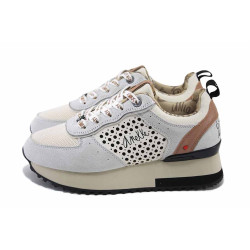 Бели дамски маратонки, еко-кожа и текстилна материя - спортни обувки за пролетта и лятото N 100024270