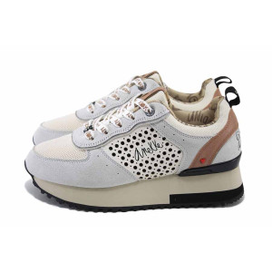 Бели дамски маратонки, еко-кожа и текстилна материя - спортни обувки за пролетта и лятото N 100024270