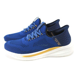 Сини мъжки маратонки, текстилна материя - спортни обувки за пролетта и лятото N 100024307