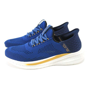 Сини мъжки маратонки, текстилна материя - спортни обувки за пролетта и лятото N 100024307