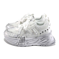 Бели анатомични дамски маратонки, здрава еко-кожа - ежедневни обувки за пролетта и лятото N 100024334