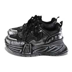 Черни анатомични дамски маратонки, здрава еко-кожа - ежедневни обувки за пролетта и лятото N 100024335