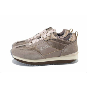 Бежови дамски маратонки, естествена велурена кожа и еко-кожа - спортни обувки за есента и зимата N 100024764