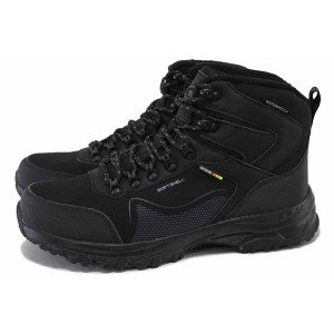 Черни мъжки боти, еко-кожа и текстилна материя - спортни обувки за есента и зимата N 100025142