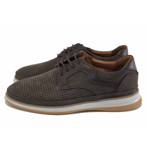 Кафяви мъжки обувки, естествена кожа перфорирана - всекидневни обувки за пролетта и лятото N 100024150