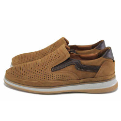 Кафяви мъжки обувки, естествена кожа перфорирана - всекидневни обувки за пролетта и лятото N 100024152