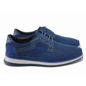 Сини мъжки анатомични обувки, естествена кожа перфорирана - всекидневни обувки за пролетта и лятото N 100024274