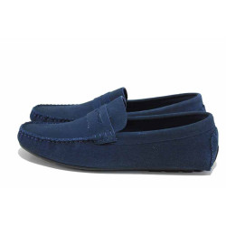 Сини мъжки анатомични обувки, естествен велур - ежедневни обувки за пролетта и лятото N 100024494