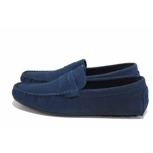 Сини мъжки анатомични обувки, естествен велур - ежедневни обувки за пролетта и лятото N 100024494