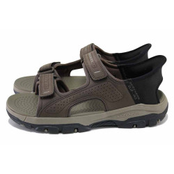 Кафяви мъжки сандали, здрава еко-кожа - всекидневни обувки за лятото N 100024529