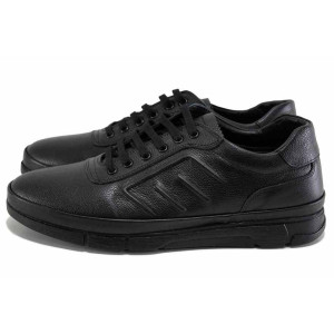 Черни мъжки анатомични обувки, естествена кожа - ежедневни обувки за пролетта и есента N 100024655