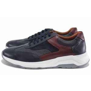 Сини мъжки спортни обувки, естествена кожа - всекидневни обувки за есента и зимата N 100024870