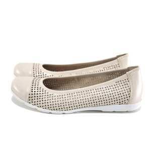 Бежови дамски обувки с равна подметка, естествена кожа - ежедневни обувки за пролетта и лятото N 100024074