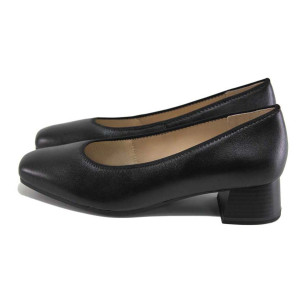 Черни дамски обувки със среден ток, естествена кожа - официални обувки за пролетта и лятото N 100024076