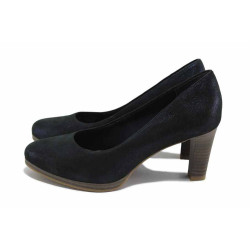 Тъмносини дамски обувки с висок ток, естествена кожа - официални обувки за пролетта и лятото N 100024091