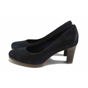 Тъмносини дамски обувки с висок ток, естествена кожа - официални обувки за пролетта и лятото N 100024091