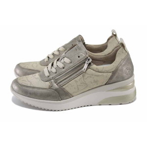 Бежови дамски обувки с платформа, здрава еко-кожа - спортни обувки за пролетта и лятото N 100024092