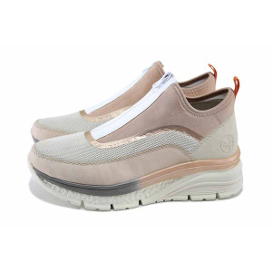 Розови спортни дамски обувки, еко-кожа и текстилна материя - спортни обувки за пролетта и лятото N 100024096