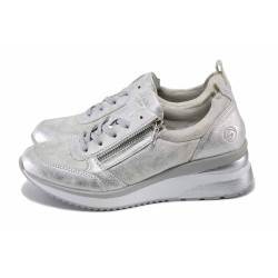 Сребристи спортни дамски обувки, еко-кожа и текстилна материя - всекидневни обувки за пролетта и лятото N 100024101