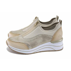 Бежови спортни дамски обувки, еко-кожа и текстилна материя - всекидневни обувки за пролетта и лятото N 100024103