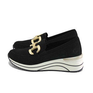 Черни дамски обувки с платформа, естествена кожа - всекидневни обувки за пролетта и лятото N 100024107