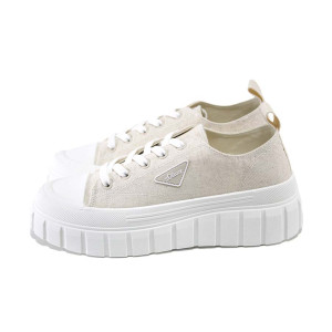 Бежови дамски обувки с равна подметка, текстилна материя - спортни кецове за пролетта и лятото N 100024111