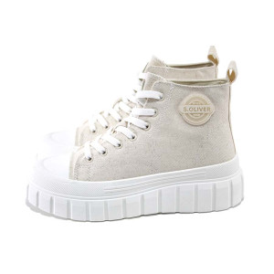 Бежови дамски обувки с равна подметка, текстилна материя - спортни кецове за пролетта и лятото N 100024112