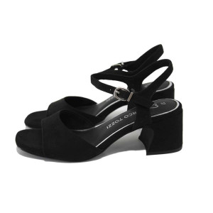 Черни дамски сандали, качествен еко-велур - ежедневни обувки за пролетта и лятото N 100024114