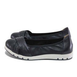 Сини дамски обувки с равна подметка, естествена кожа - всекидневни обувки за пролетта и лятото N 100024118