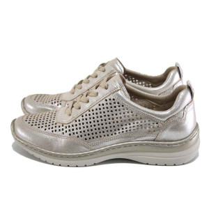 Бежови дамски обувки с равна подметка, естествена кожа - всекидневни обувки за пролетта и лятото N 100024120